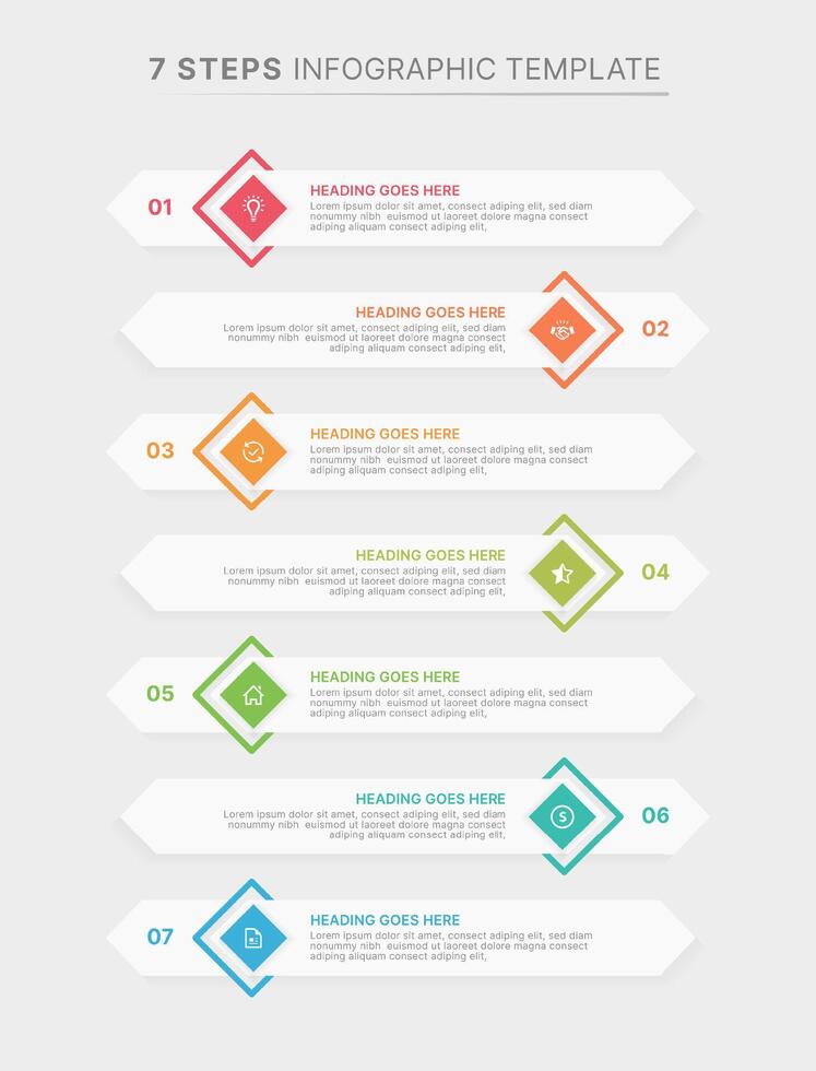 Modern Arrow List Infographic Design Template with 7 Data Points vector
