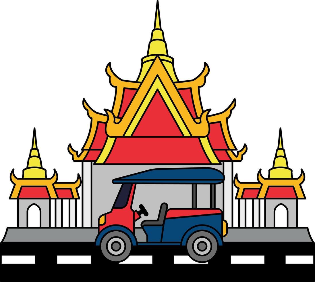 Tuk-tuk in front of the temple vector