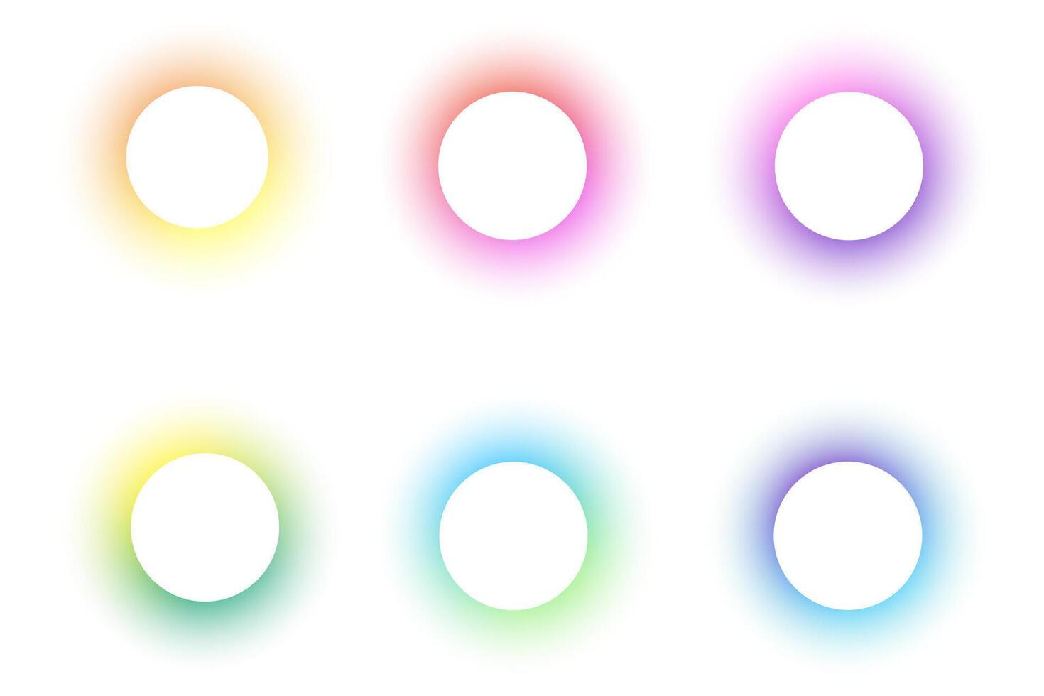 Round frames with light gradient isolated on white background. Holographic soft glowing border design. Modern rainbow geometric blurred template. Pastel futuristic round transparent template. vector