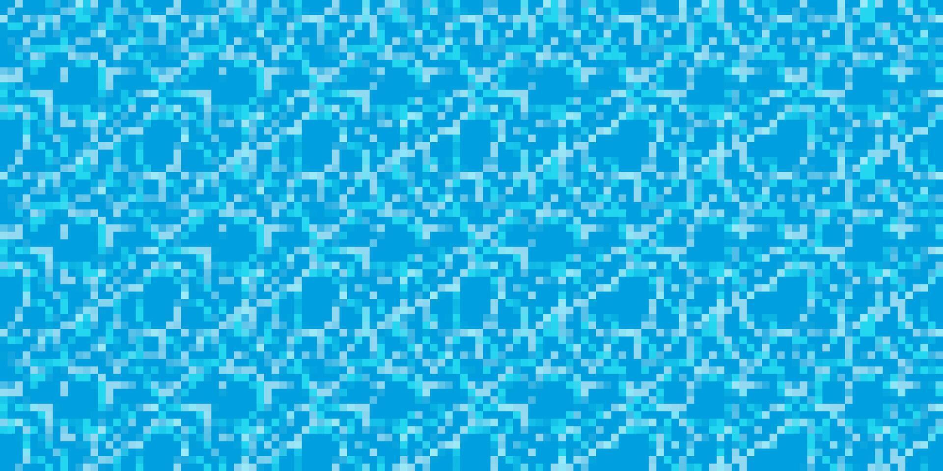 Pixel water background for bit game. Textured wavy ocean seamless pattern. Swimming pool vintage illustration. Vintage blue sky for abstract mobile interface vector