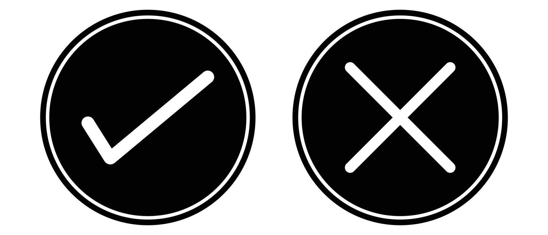 Tick and cross icons. Check mark icon button set. Black check mark and cross mark icon, isolated on white background. Simple illustration. vector