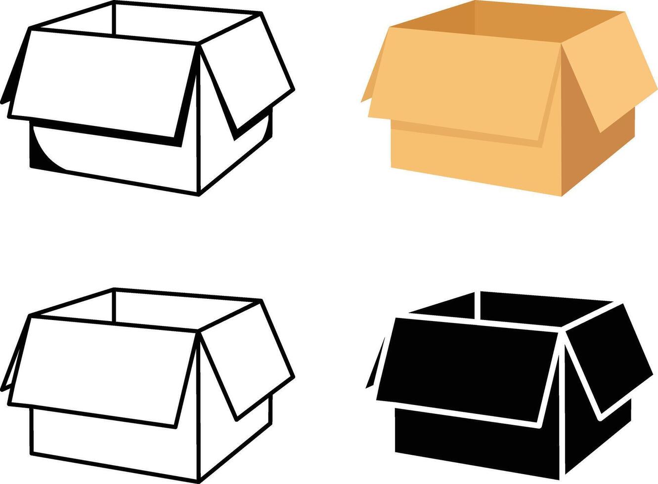 Cardboard Boxes Open, Closed, and Outlined Variations vector