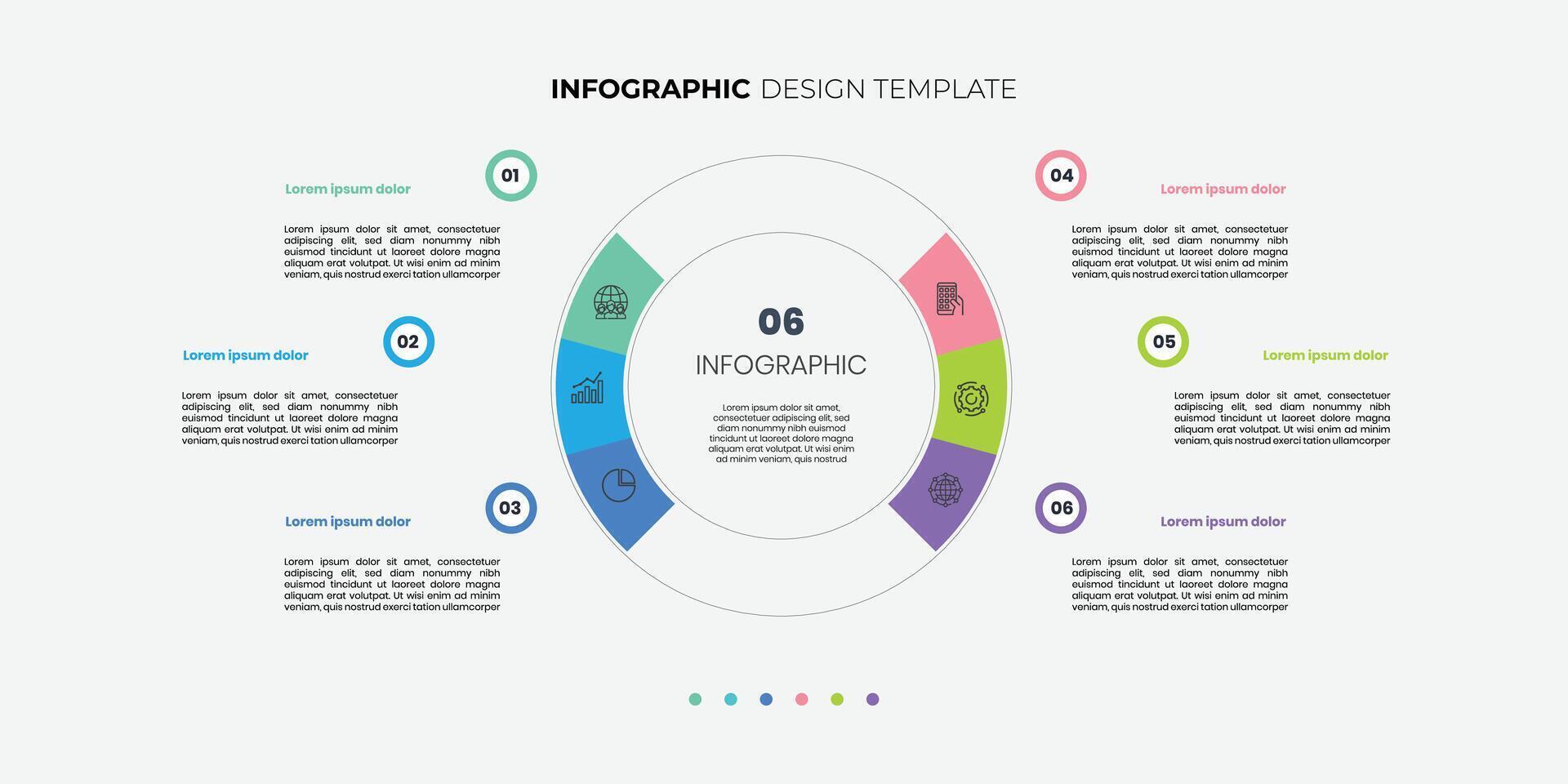 Modern infographic label design with circle infographic template design and 6 options or steps. Can be used for process diagram, presentations, workflow layout, illustration vector