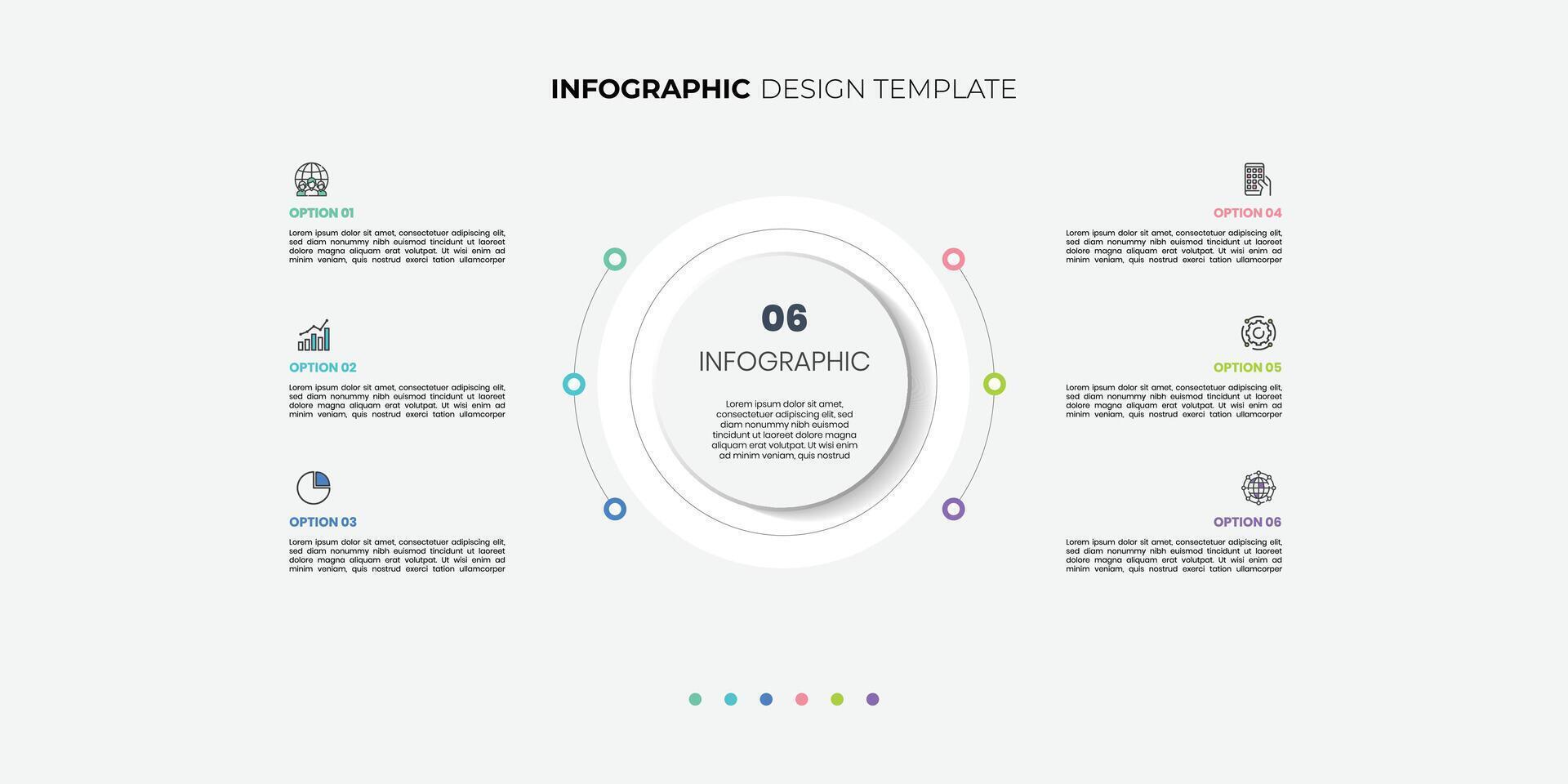 Modern infographic label design with circle infographic template design and 6 options or steps. Can be used for process diagram, presentations, workflow layout, vector