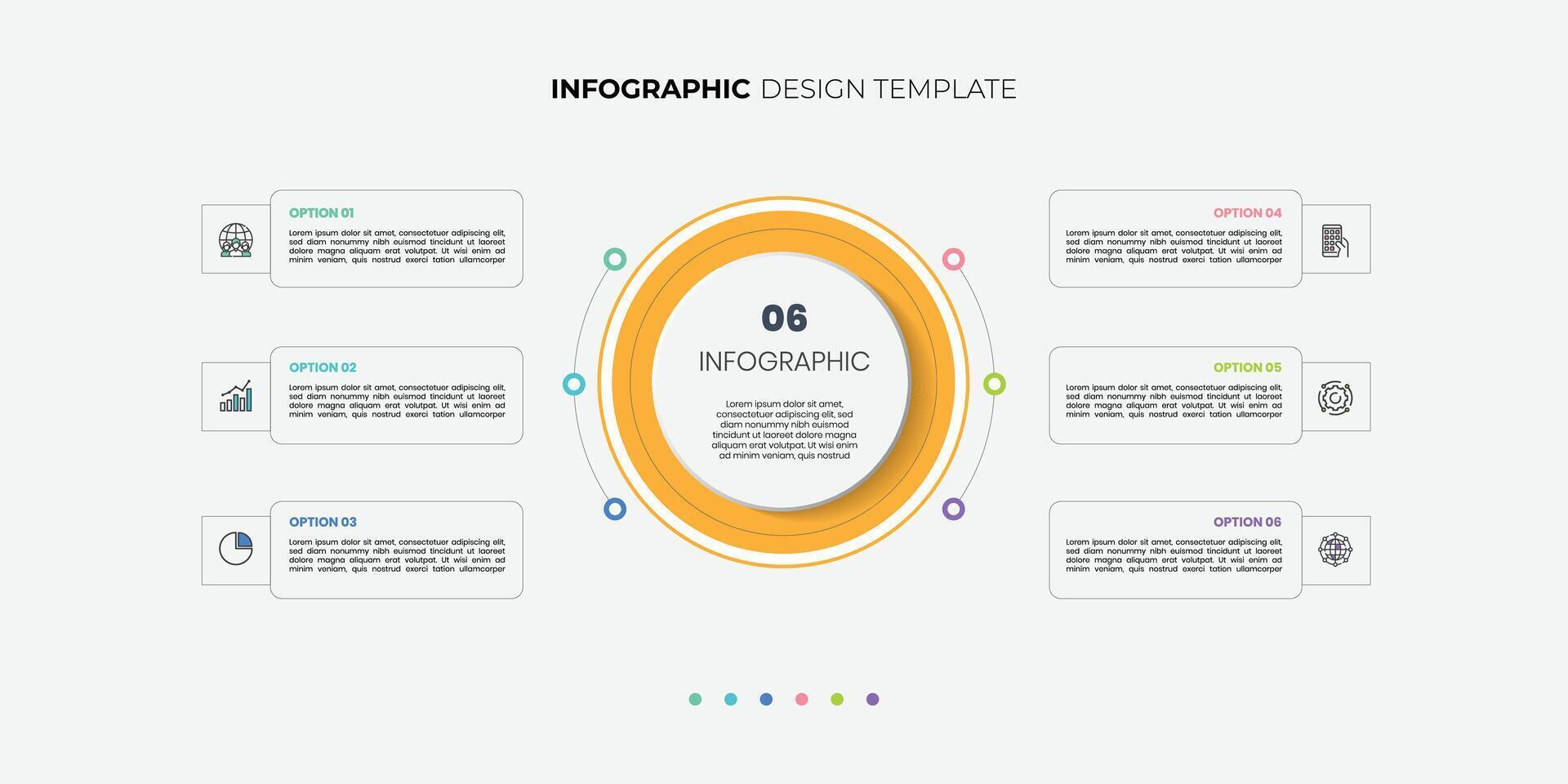 Modern infographic label design with circle infographic template design and 6 options or steps. Can be used for process diagram, presentations, workflow layout, banner, flow chart, info graph. vector