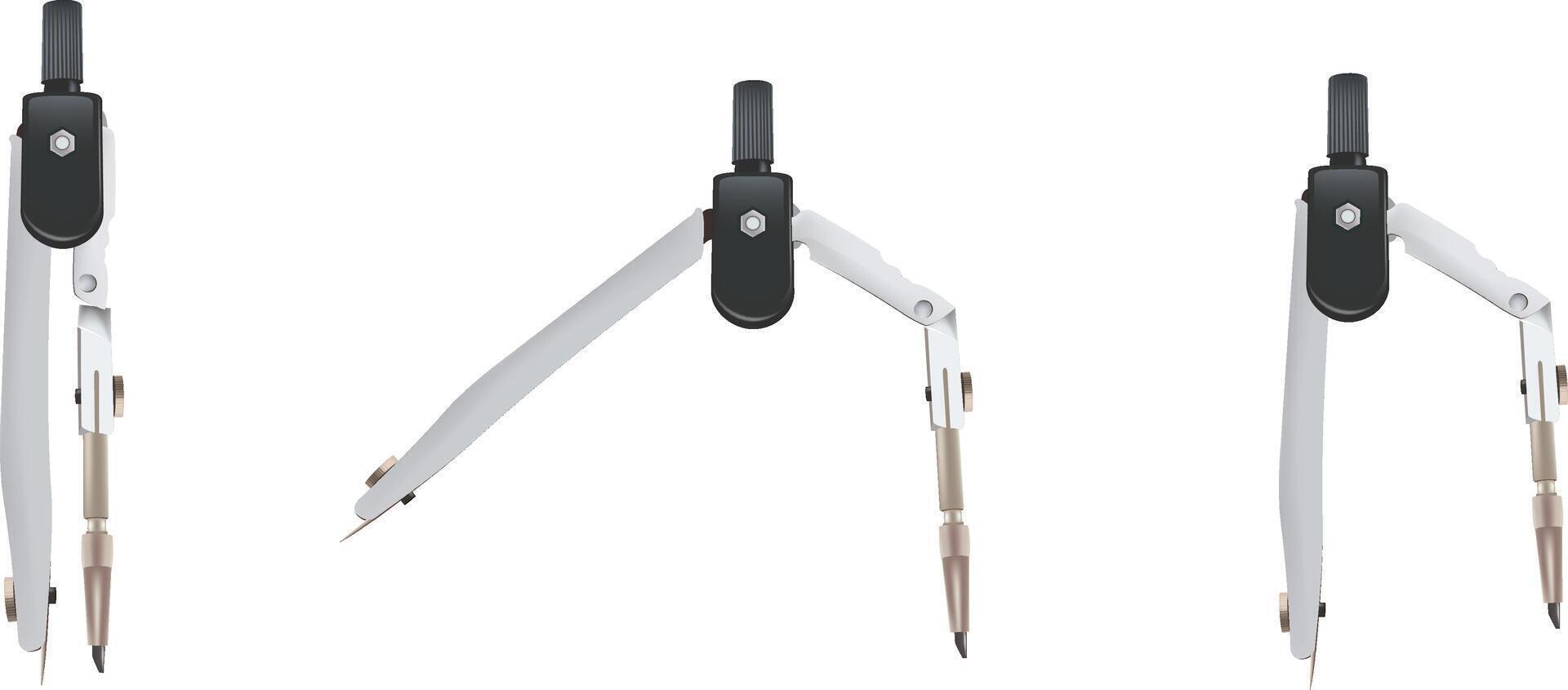 Geometry compass drawing instrument on white background in multiple positions vector