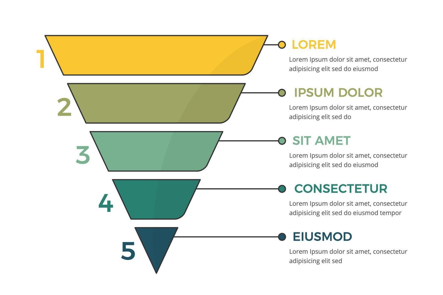 Sales funnel diagram with 5 elements, infographic template for web, business, presentations vector
