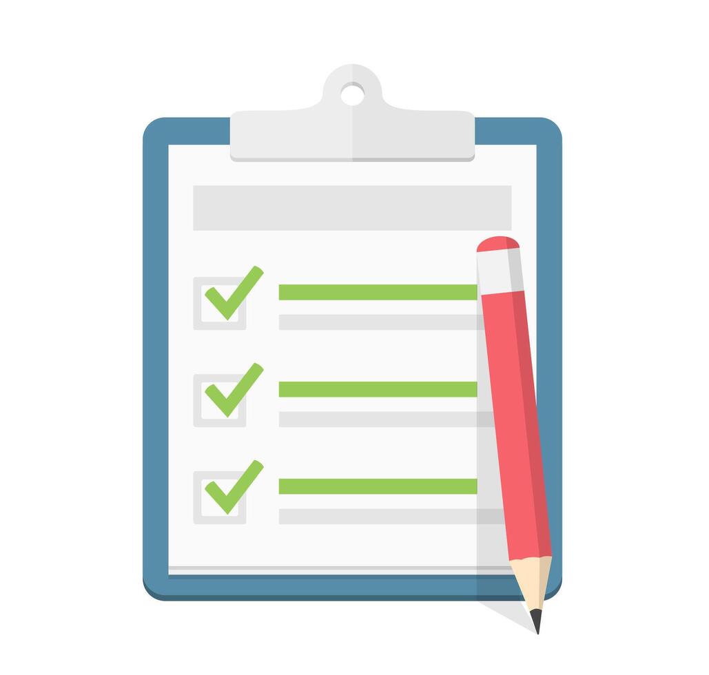 Check list with three check boxes and red pencil vector