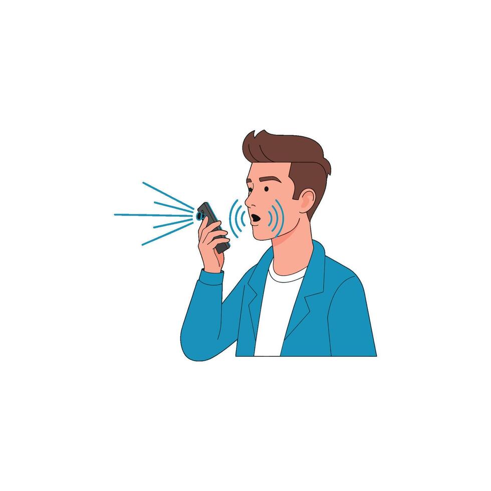 Man speaking on smartphone, illustrating digital communication and conversation, with emphasis on voice messages and dialogue for people's interactions and advice vector