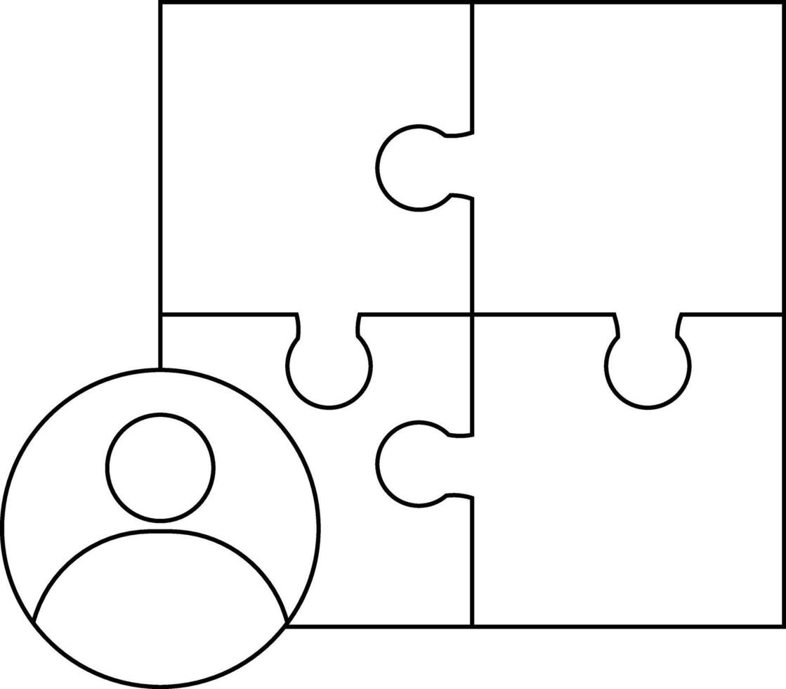 puzzle icon and person icon in a circle with a white background vector