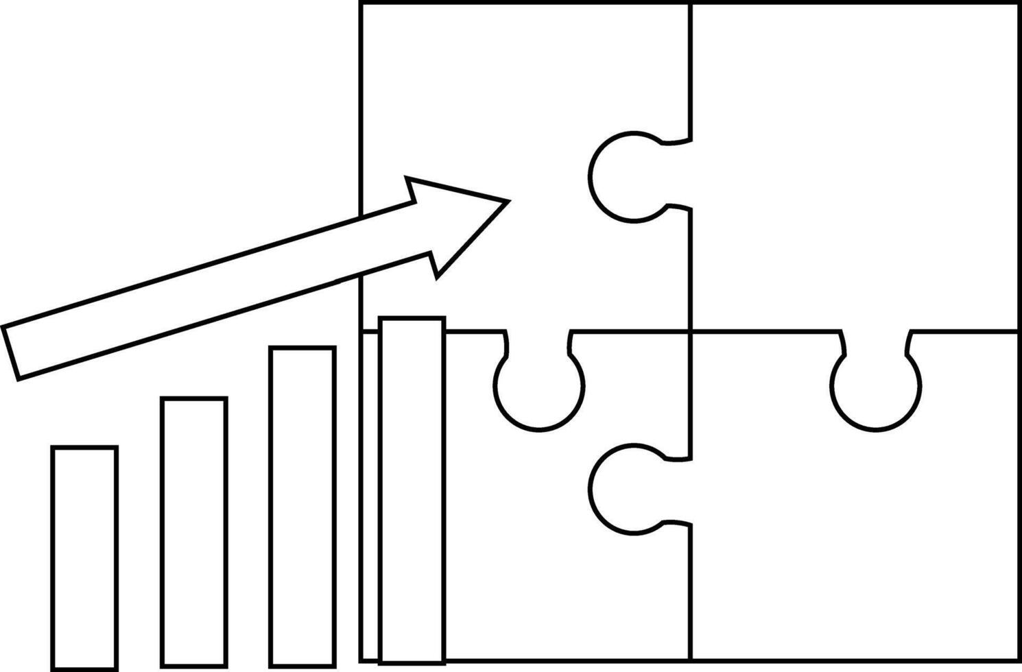 puzzle icon and rising graph icon with white background vector