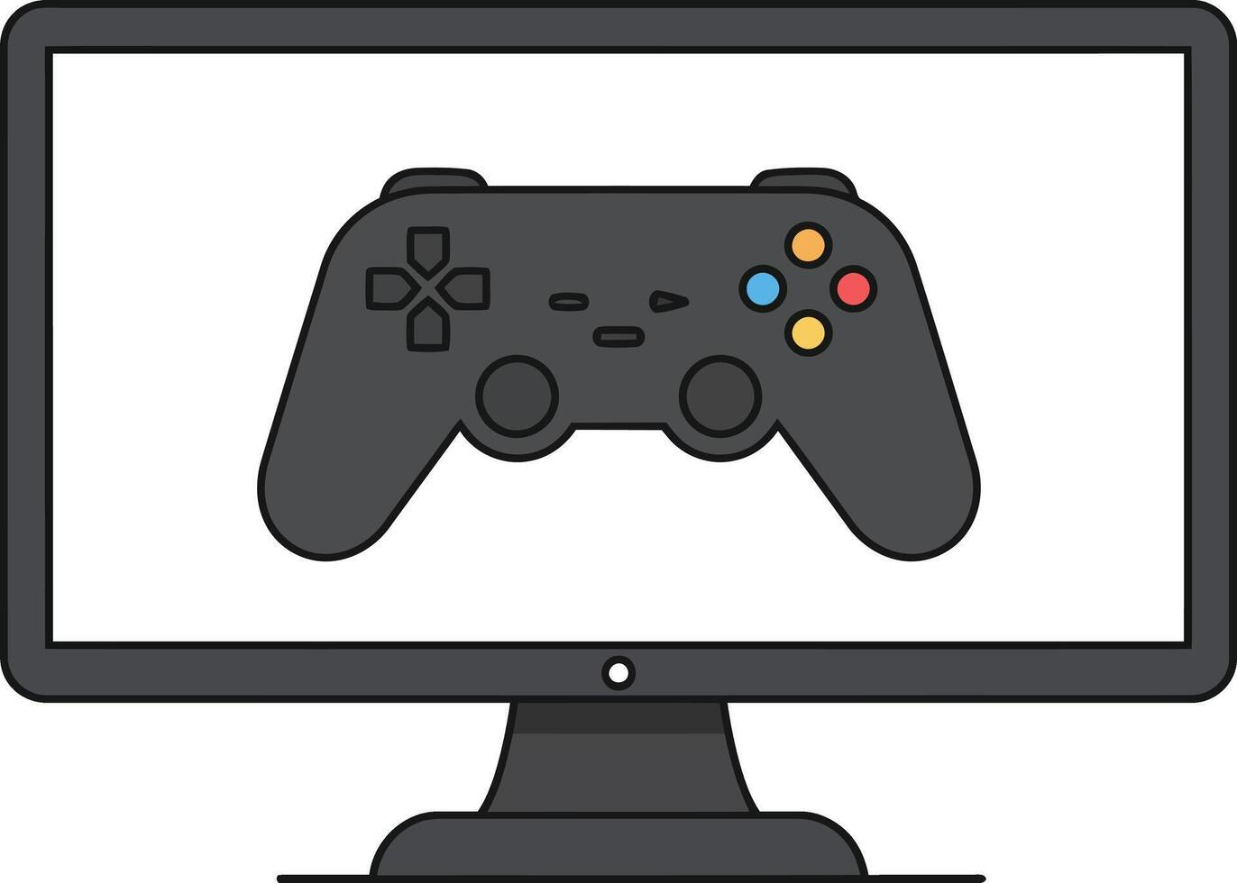 Gaming console controller displayed on a computer monitor. vector