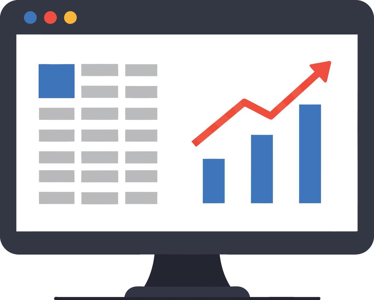 Computer Monitor Displaying Business Data and Growth Chart. vector