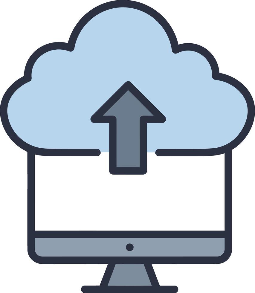 nube informática subir icono en un computadora monitor pantalla. vector