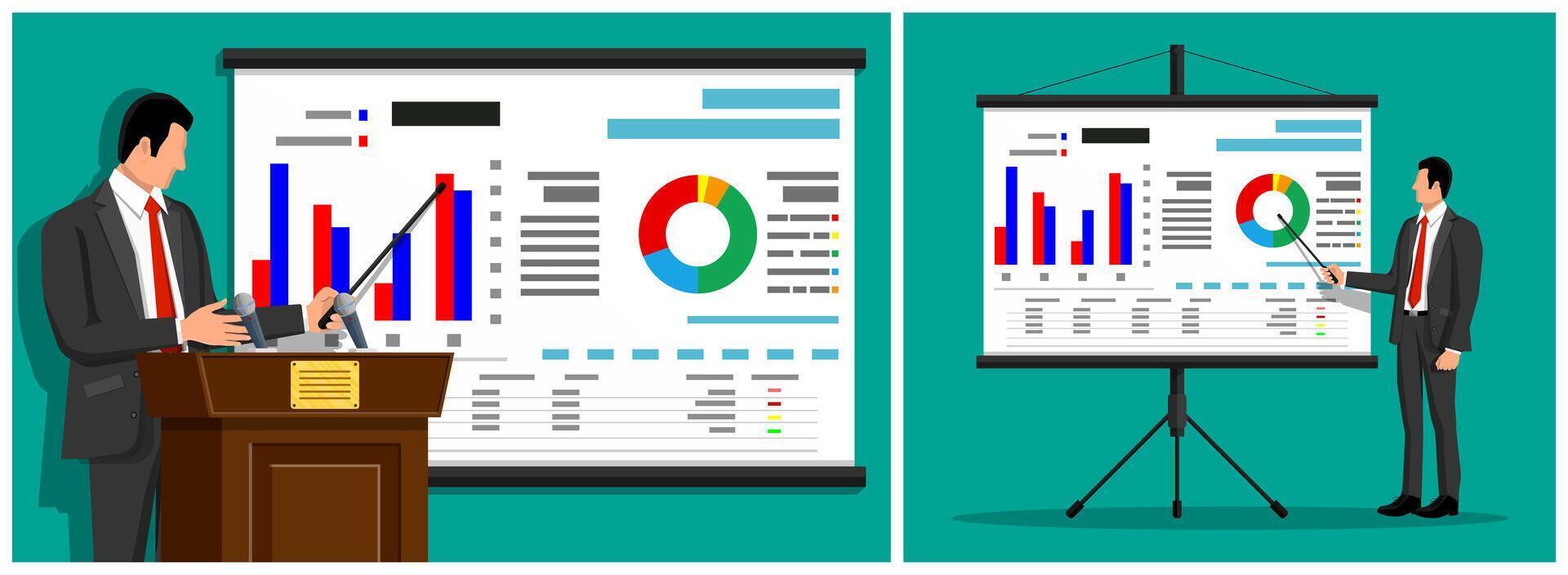 Business presentation with graphs and charts vector