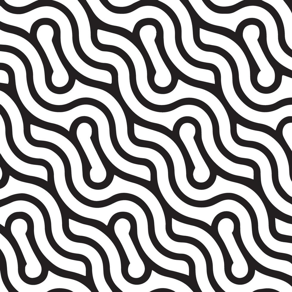 Intricate black and white interlocking wave pattern with a textured grainy overlay vector