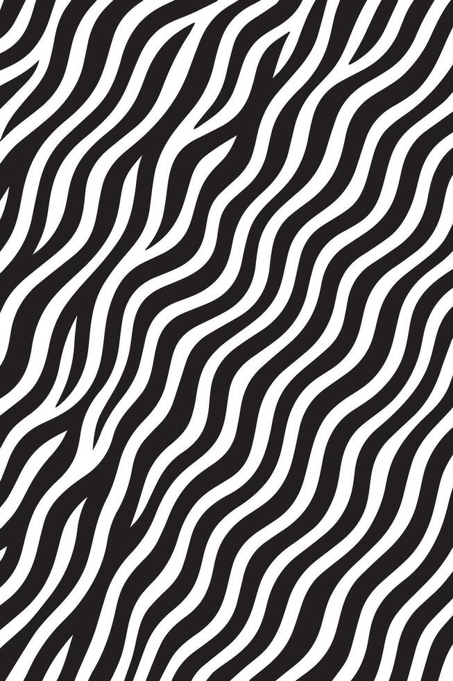 Abstract black and white wavy stripes pattern with a textured surface and dynamic flow vector