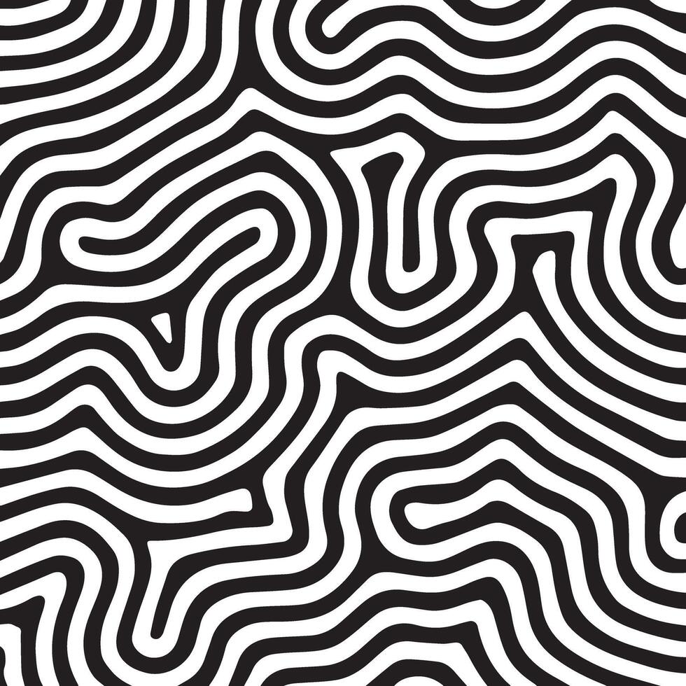 Abstract black and white organic maze pattern with flowing curved lines and intertwining paths vector
