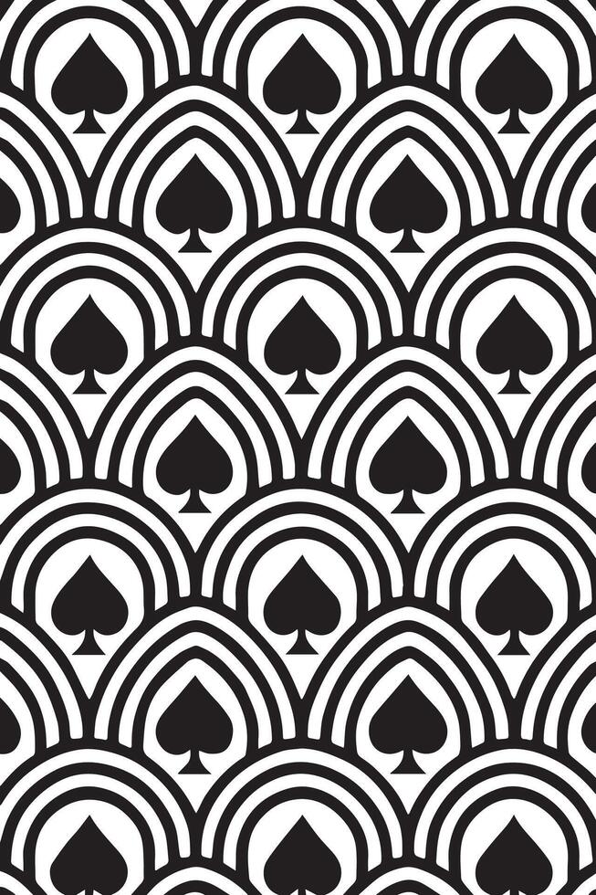 Art deco style black spade pattern with repeating scalloped arches and concentric circles vector
