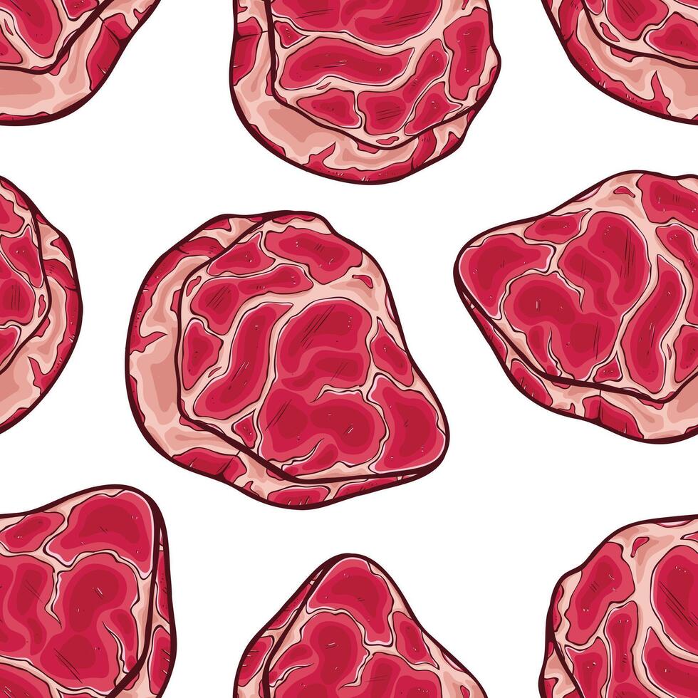 Seamless pattern of beef meat slices on white background vector