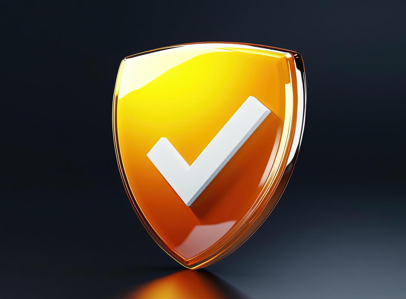 White checkmark adorns a glowing yellow shield, symbolizing security and validation transparent background photo