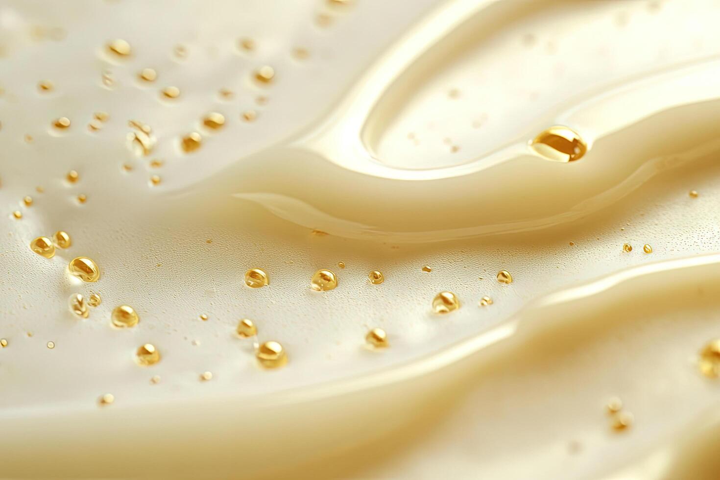 Golden shimmering liquid with tiny droplets flows smoothly creating a luxurious and elegant effect photo