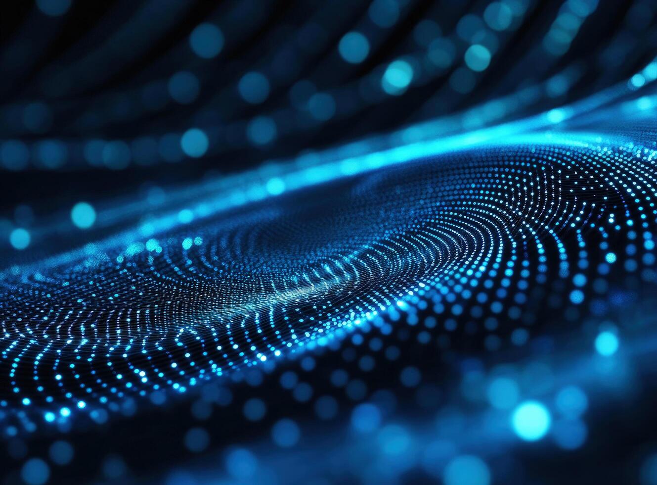 Luminous blue dots flow across digital network with dynamic light effects and shallow depth photo