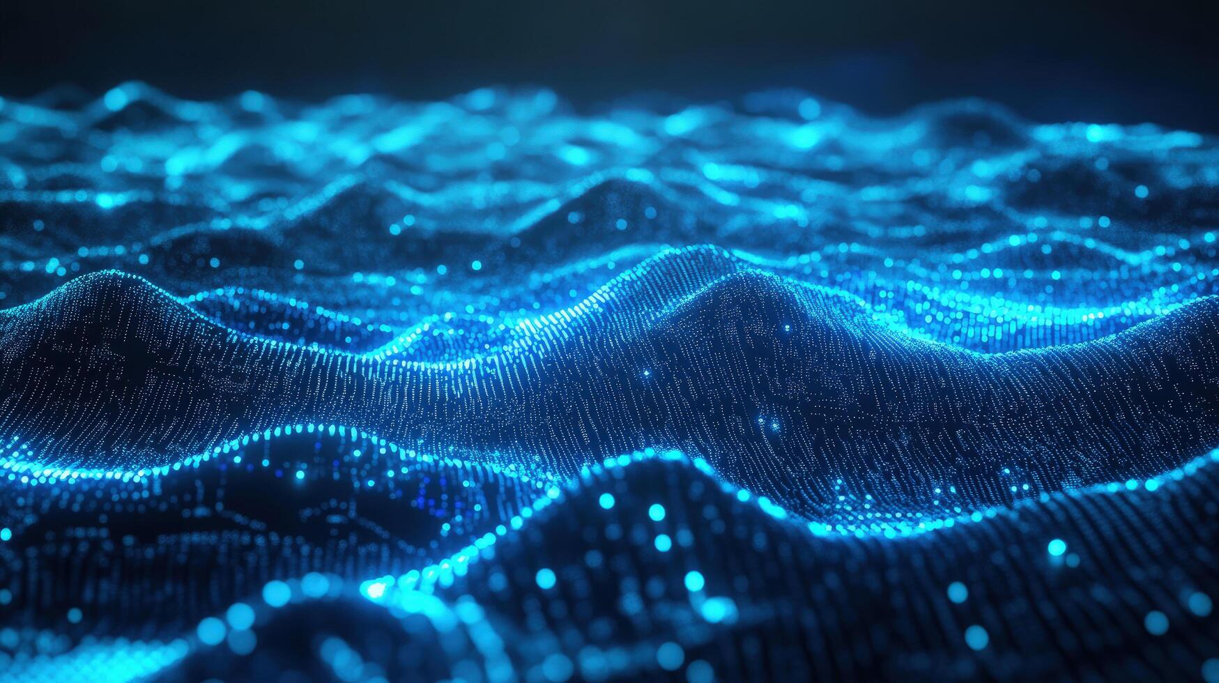 Abstract digital wave pattern formed with blue glowing particles creates a dynamic surface photo