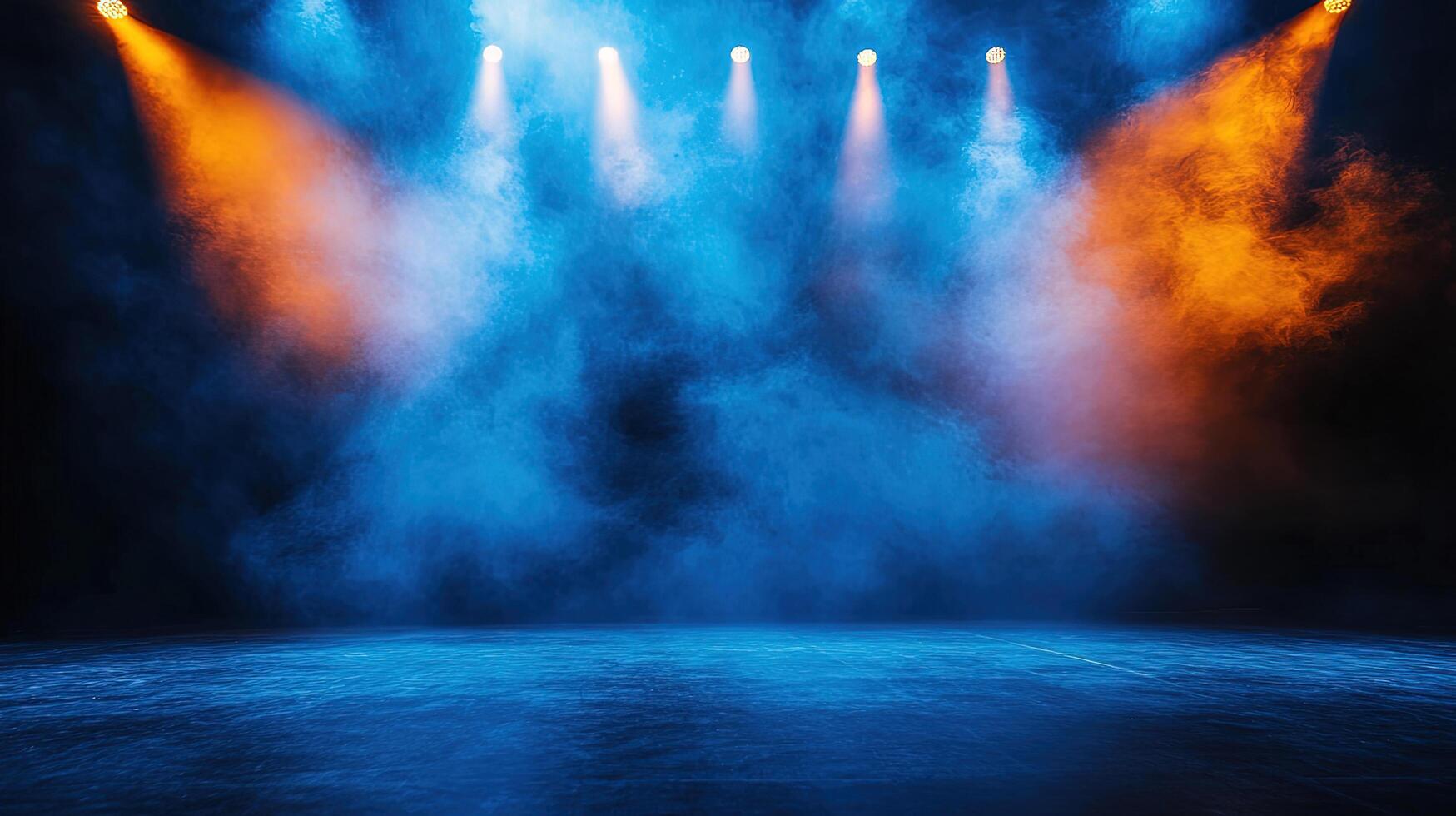 Illuminated smoke floats under several stage lights, creating a dynamic and moody atmospheric background photo