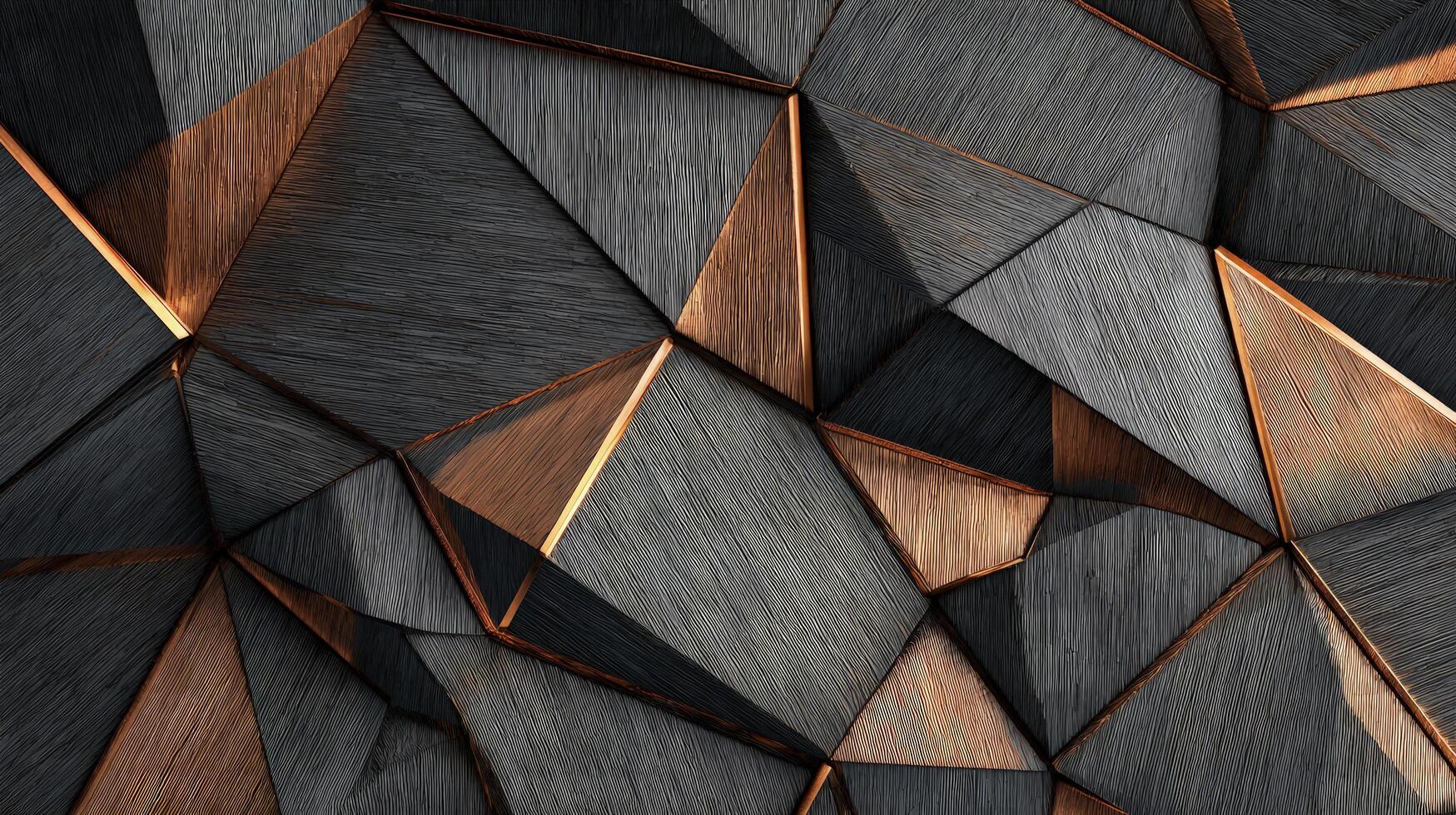 Abstract geometric panel showcases textured charcoal triangles outlined with subtle copper highlights creating depth photo