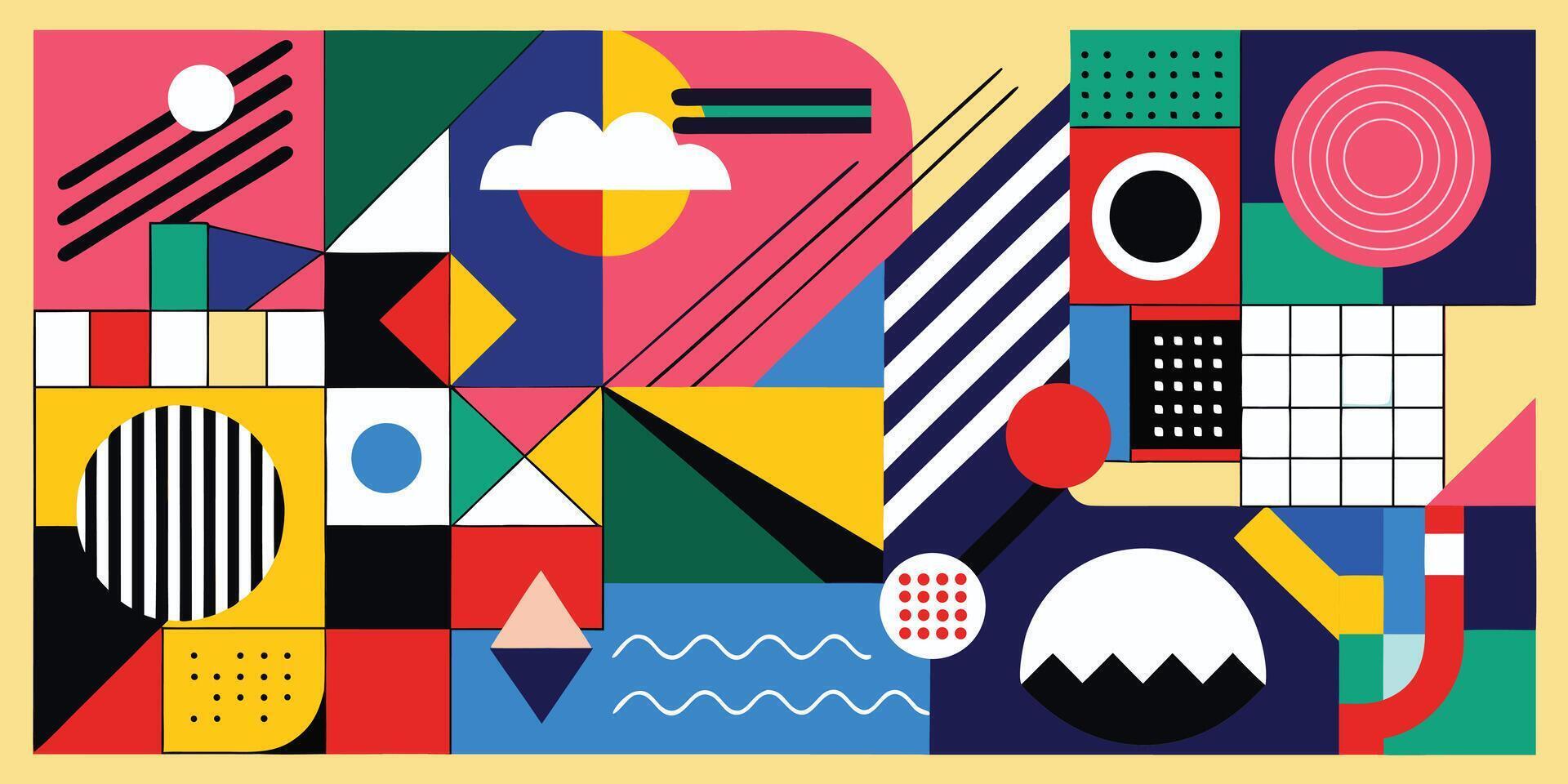 Abstract geometric shapes in bold colors and patterns vector