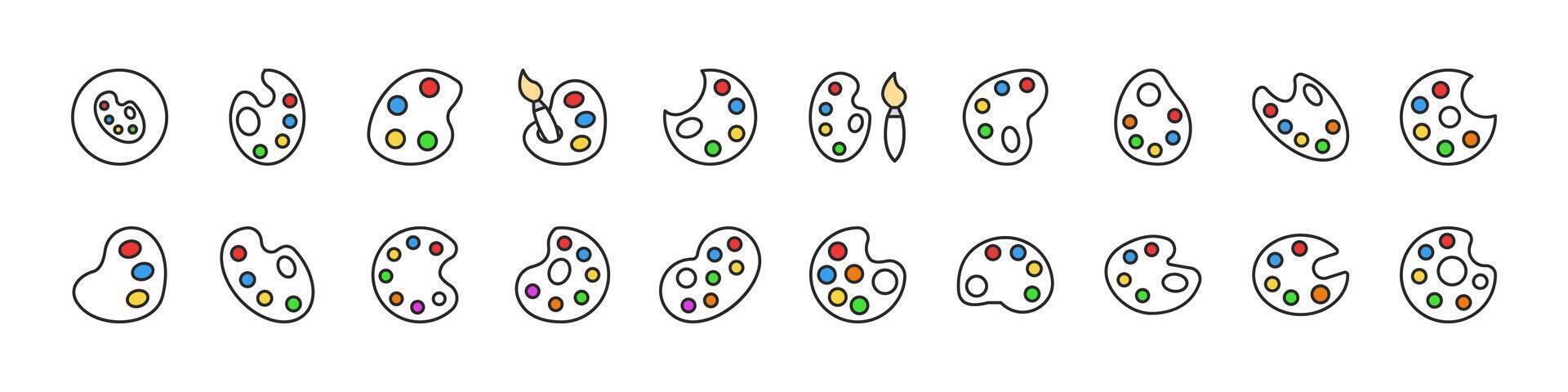 Bundle of Filled Color Icons of Watercolor. Minimalistic Linear Pictogram for Web and Graphic Design, Apps, Banners, Social Network and Cards vector