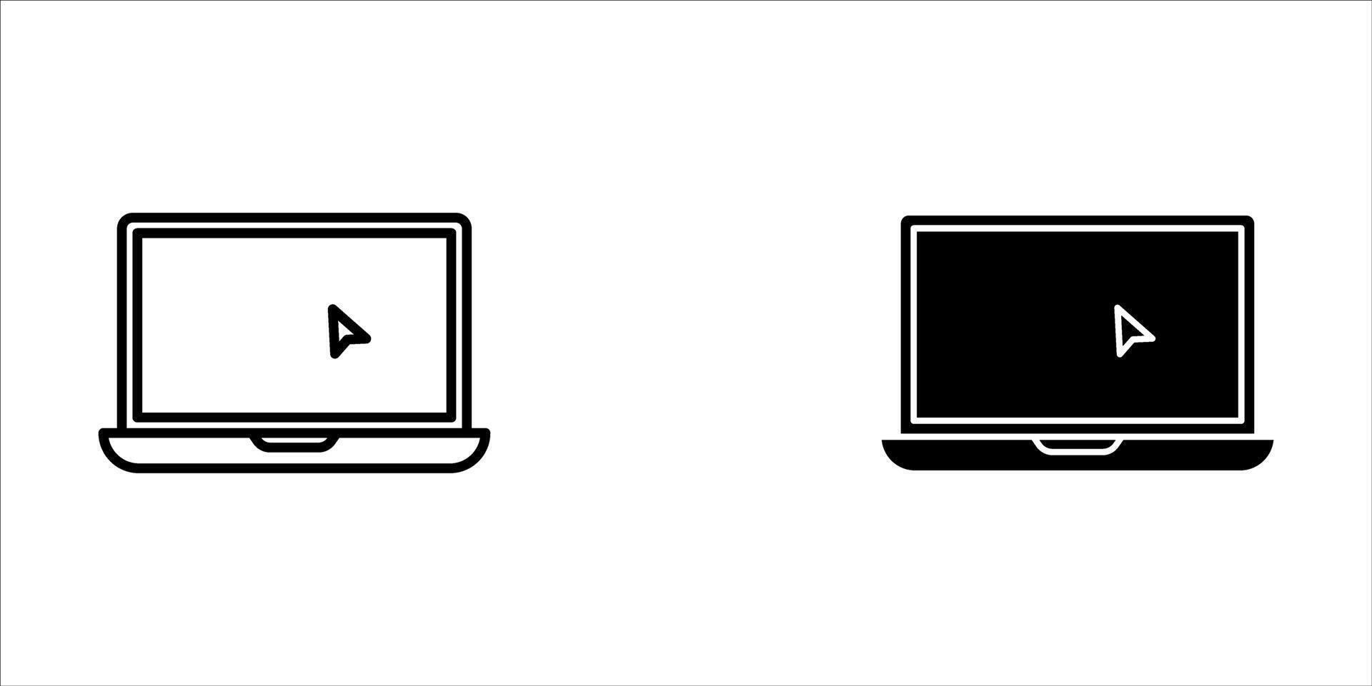Laptop with pointer or cursor icon set isolated. Notebook screen template. Display with clicking mouse on white background. vector