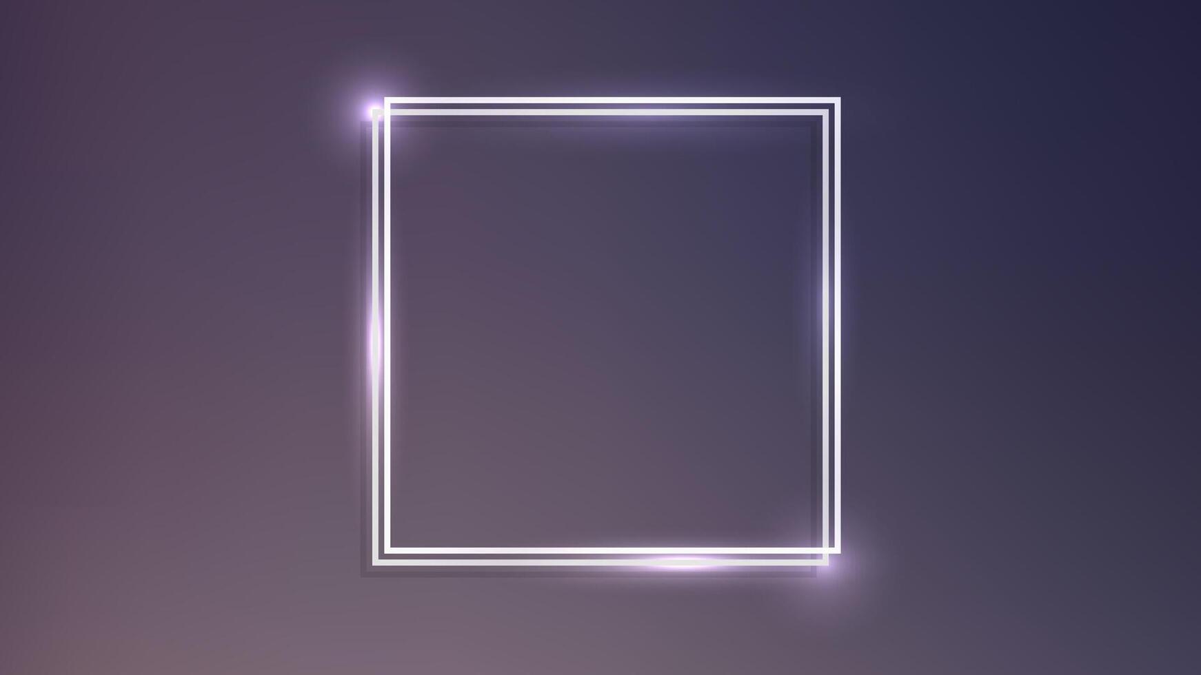 Neon double square frame with shining effects on dark background. Empty glowing techno backdrop. illustration vector
