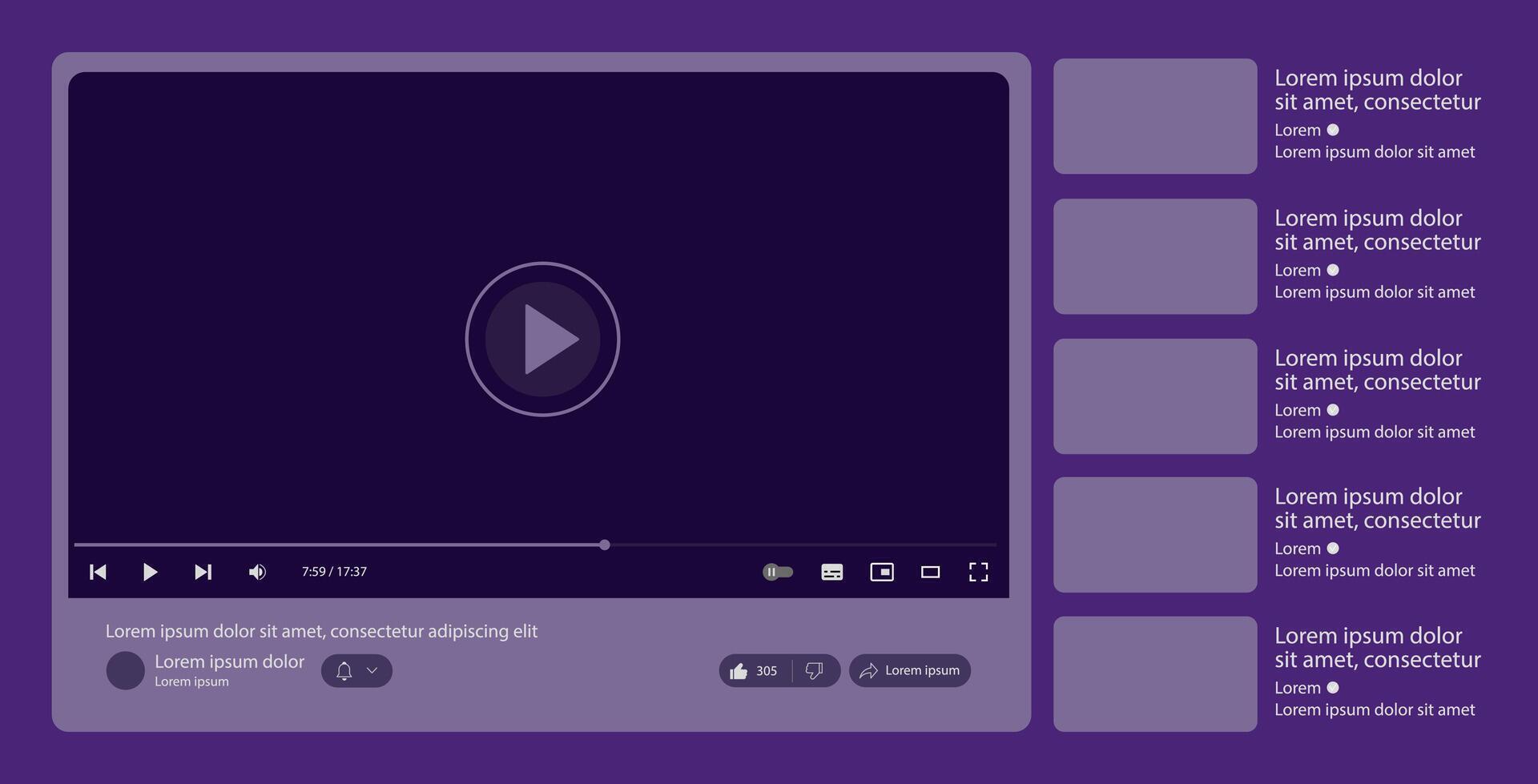 player template interface. blank mockup for a player web UI design vector