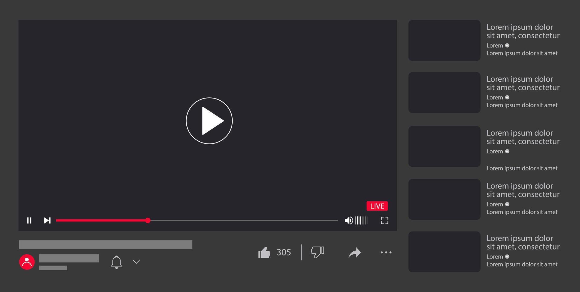 Multimedia player with play button, play window with navigation icons vector