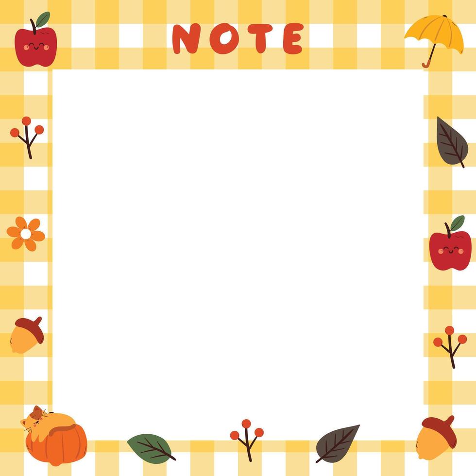 cute autumn memo pad with autumn element vector