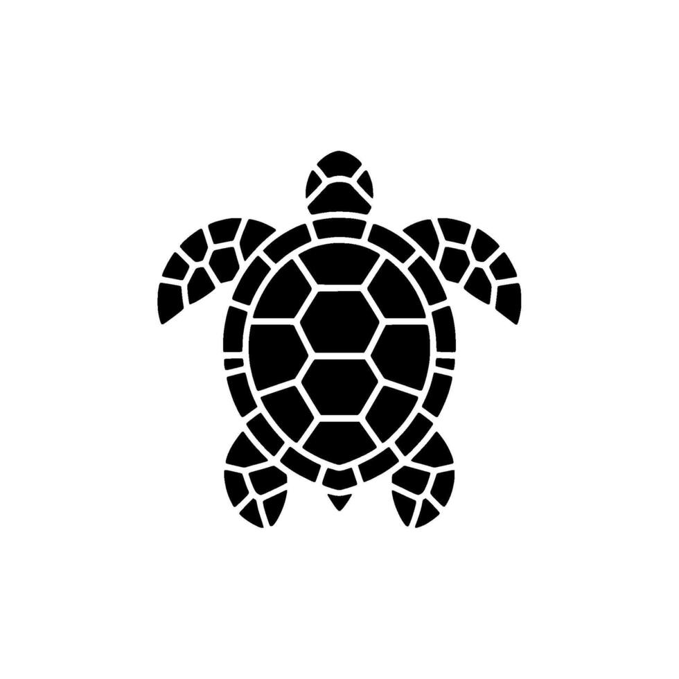 Minimalist silhouette of a stylized sea turtle with a hexagonal patterned shell isolated on a clean background for vector