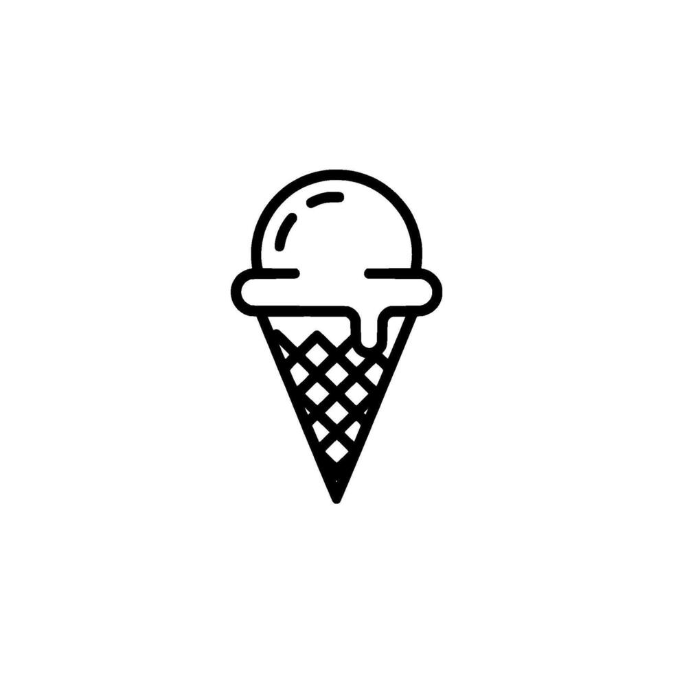 A simple line art illustration of a melting ice cream cone with a single scoop and waffle cone pattern isolated on a plain light gray background vector