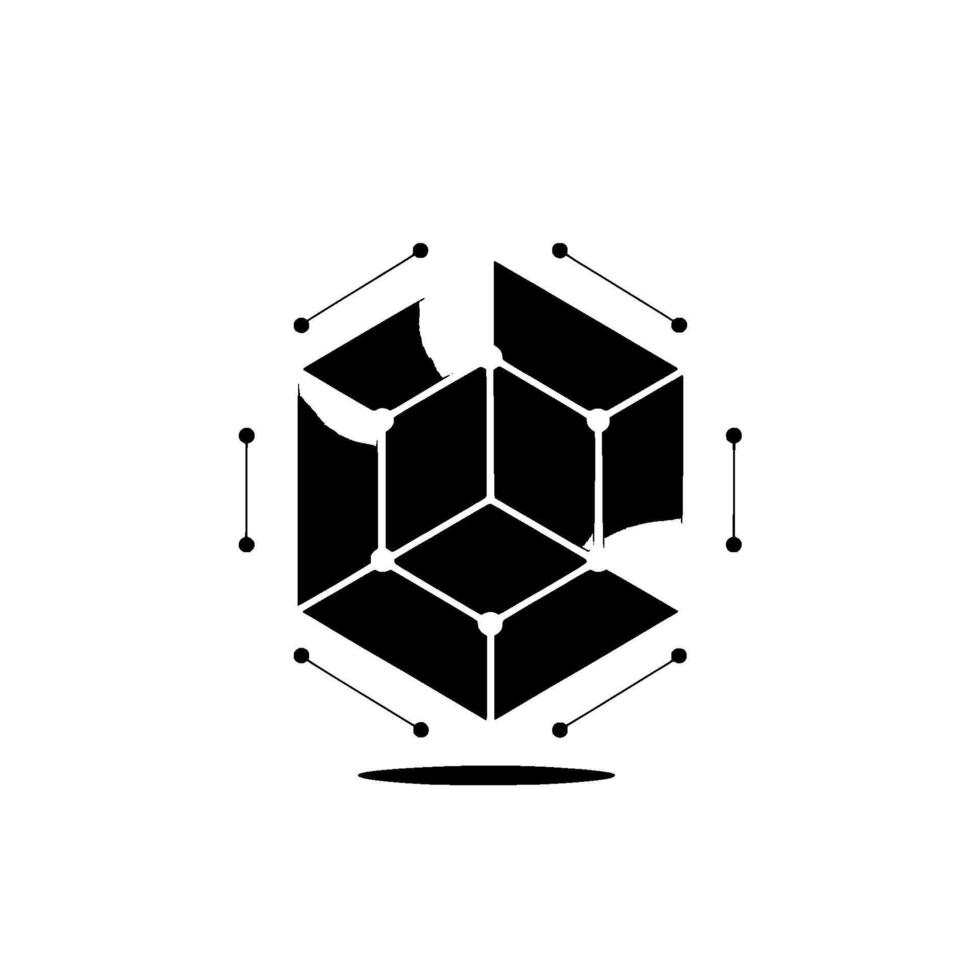 A sleek minimalist isometric wireframe cube structure with connected nodes and subtle gradient shading on a clean light gray background vector