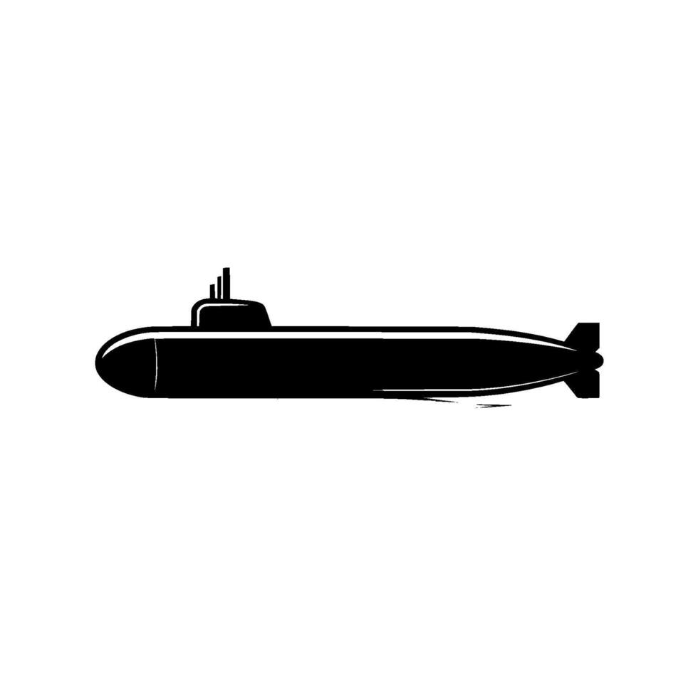 A sleek silhouette of a military submarine moving through water with subtle wave lines emanating from its bow on a minimalist light gray background vector