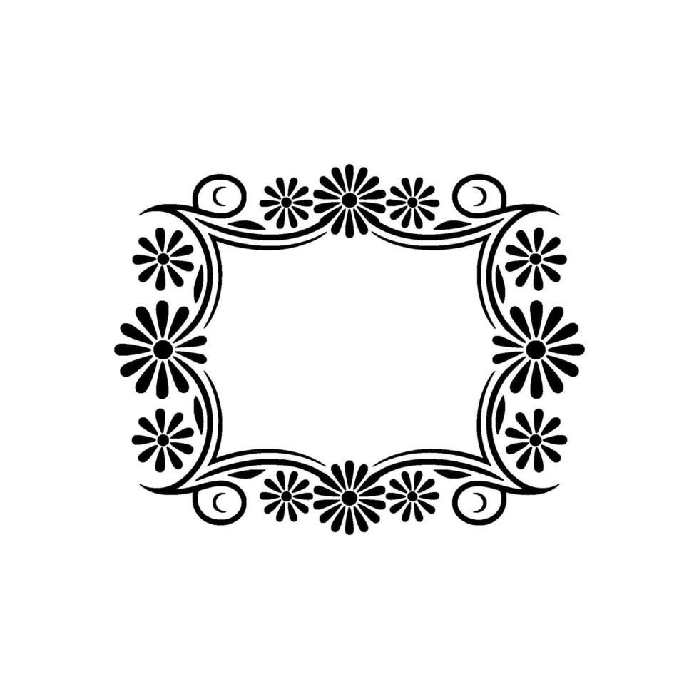 A decorative floral frame with repeating daisy motifs and elegant swirling scrollwork isolated on a subtle textured light gray background creating a classic and timeless border vector