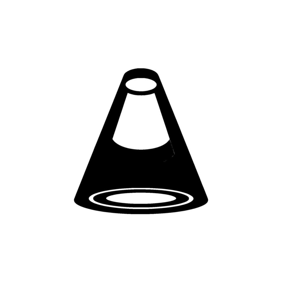 Abstract conical spotlight emitting graded light beams with sharp outline and circular accents against a soft grey gradient background vector