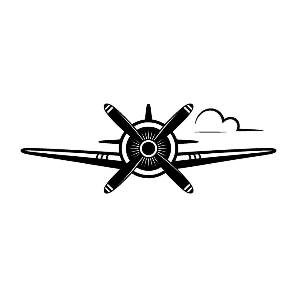 Stylized illustration of a classic single engine propeller airplane with a prominent radial engine and a simplified cloud element on a clean light gray background vector