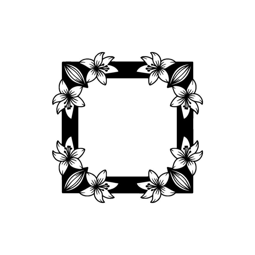 Elegant square frame adorned with delicate stylized lilies and leaves creating a floral border effect on a neutral background vector