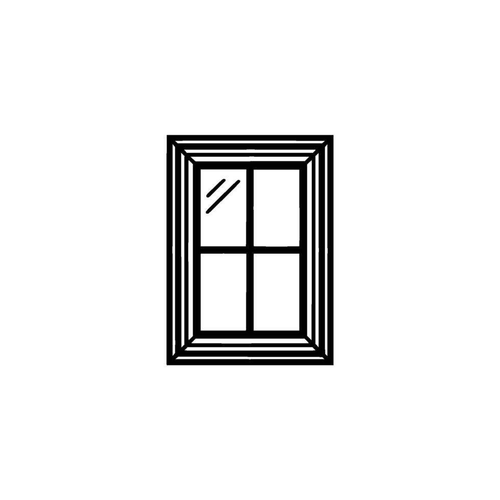 A minimalist illustration of a simple window frame with four panes and a layered border isolated on a clean background representing openness and perspective vector