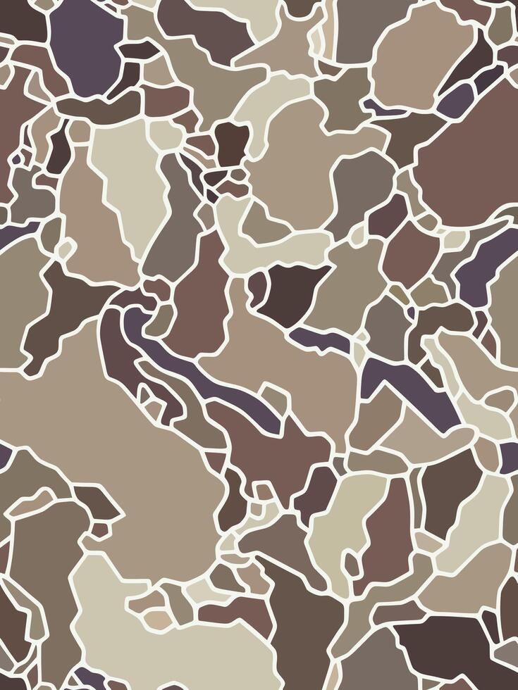 Seamless pattern with chocolate and coffee inspired abstract shapes in beige and brown palette outlined in white vector