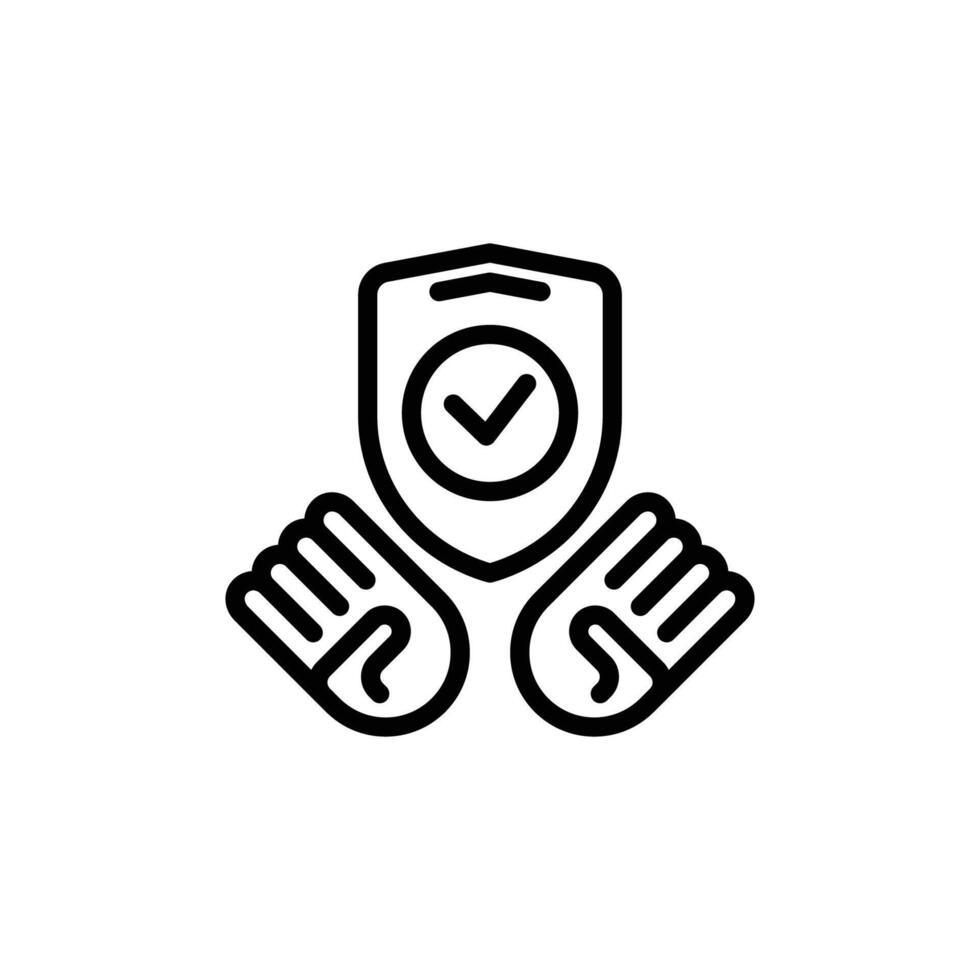 Outline Shield with Check Mark Backed by Hands on White vector