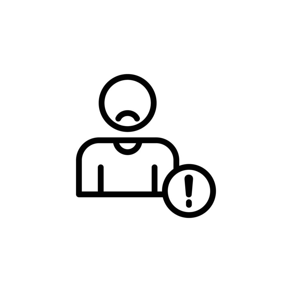 Linear Person Icon with Sad Expression and Exclamation Point Warning Symbol on White vector