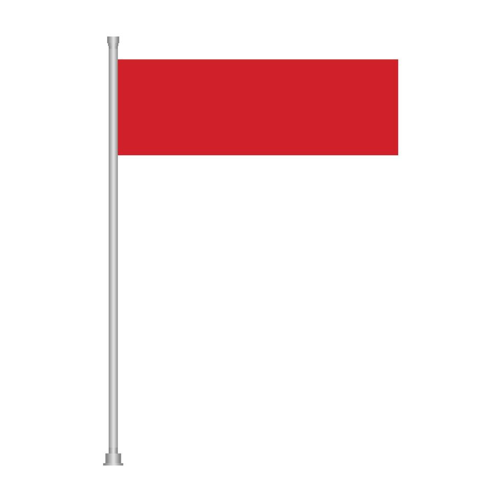 Blank red rectangular flag on a silver pole against white background vector